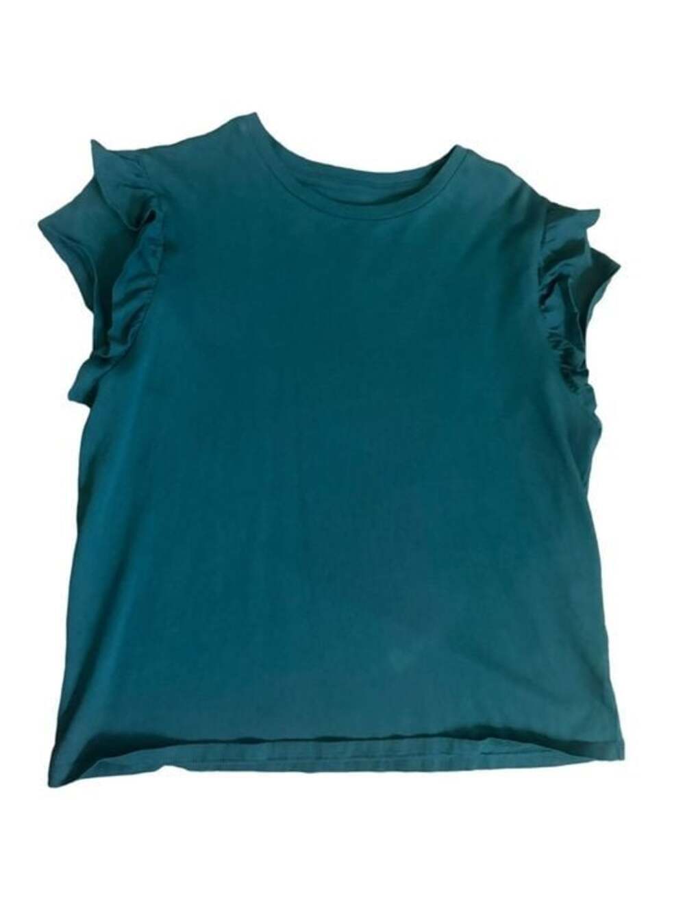 A New Day Teal Ruffle Sleeve Top Womens Large Short Sleeve Casual Shirt